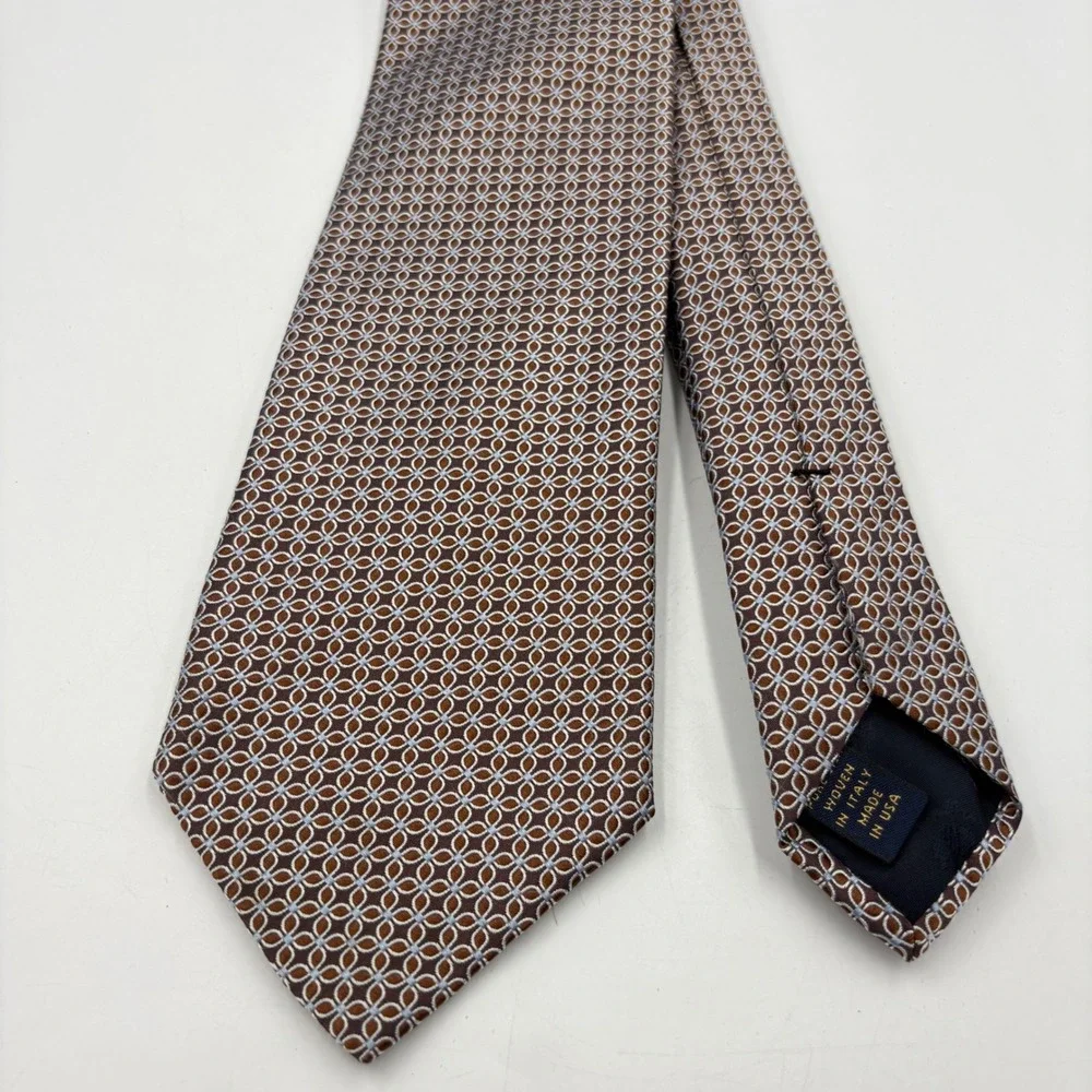 Brooks Brothers Tie Mens OS Brown Excellent Silk Geometric Medallion Italy